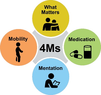 Infographic showing four circles, labeled What Matters, Medication, Mentation and Mobility