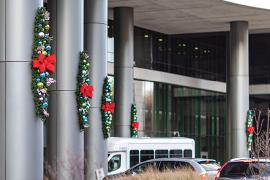 Wreaths hang outside of Rush University Medical Center.