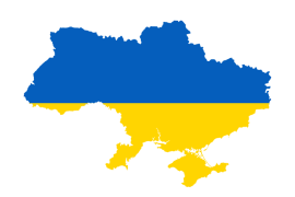 A map of Ukraine in the colors (blue and yellow) of the country's flag