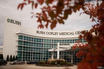 Rush Copley Medical Center campus, with fall colors