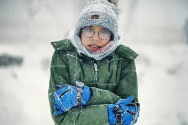 Boy in freezing weather