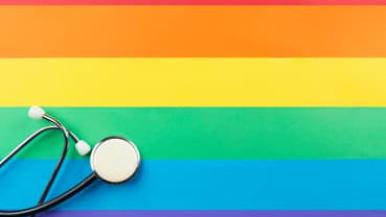 Rainbow flag and stethoscope