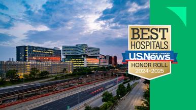 Image of Rush downtown campus with U.S. News Best Hospitals badge
